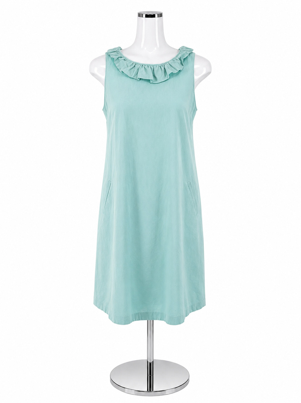 Tyler Boe Ruffle Neck Bow Back Linen Blend Shift Dress Size Small Aqua